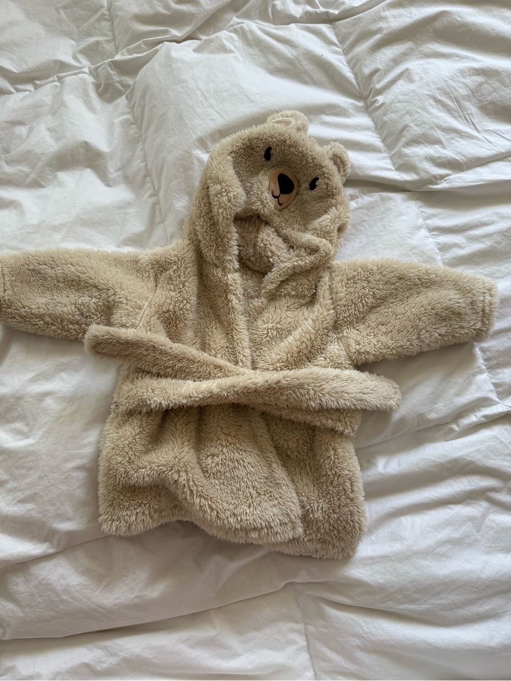 Plush Teddy Bear Hooded Baby Robe - Cream